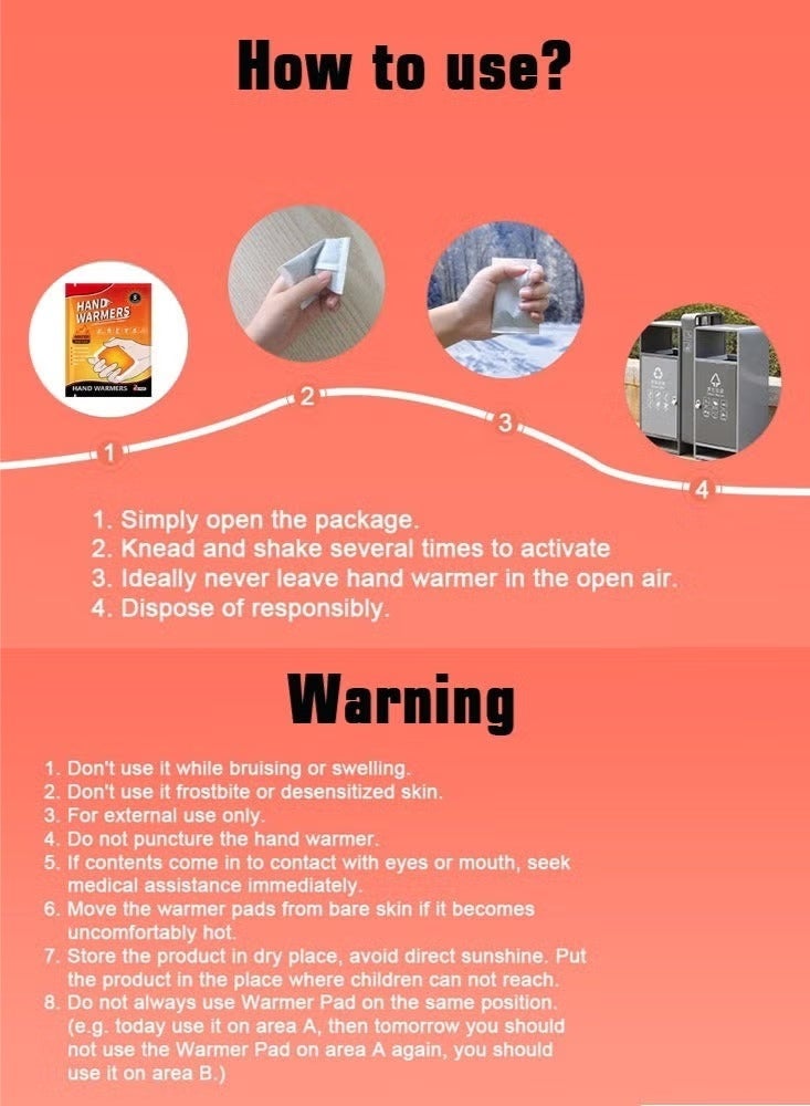 توب ون سخانات يد disposable مفعلة بالهواء، تصميم فريد يتفاعل مع الهواء مما يخلق سخان يد آمن وطويل الأمد، عبوة disposable تحتوي على 10 أزواج، برتقالي - Image 2